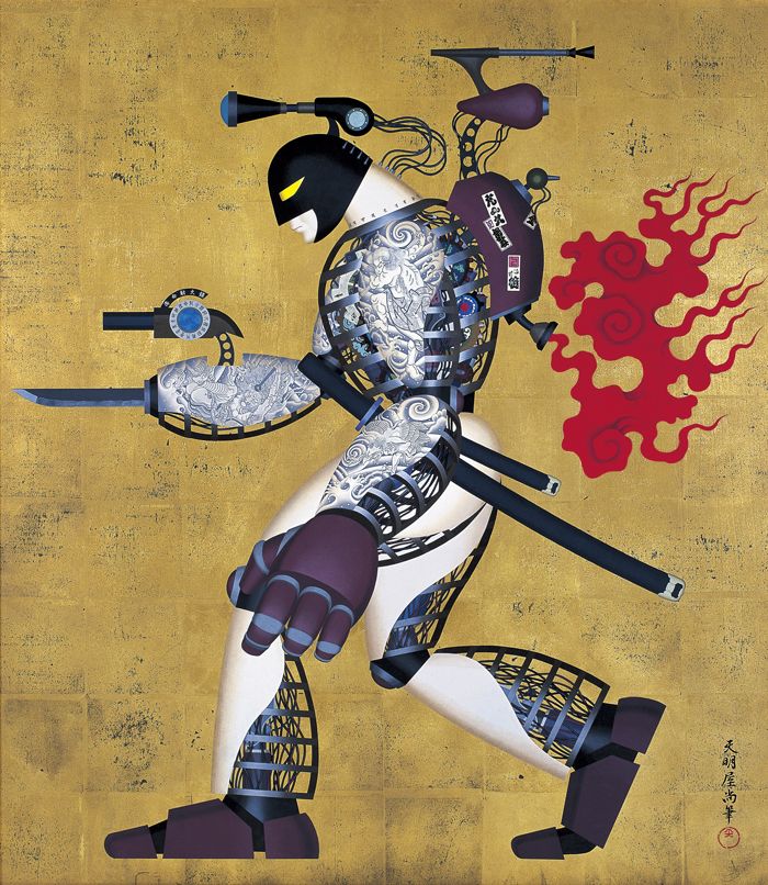 “Japanese spirit # 13” (Tenmyouya, 2000, acrílico, lámina de oro, madera) 